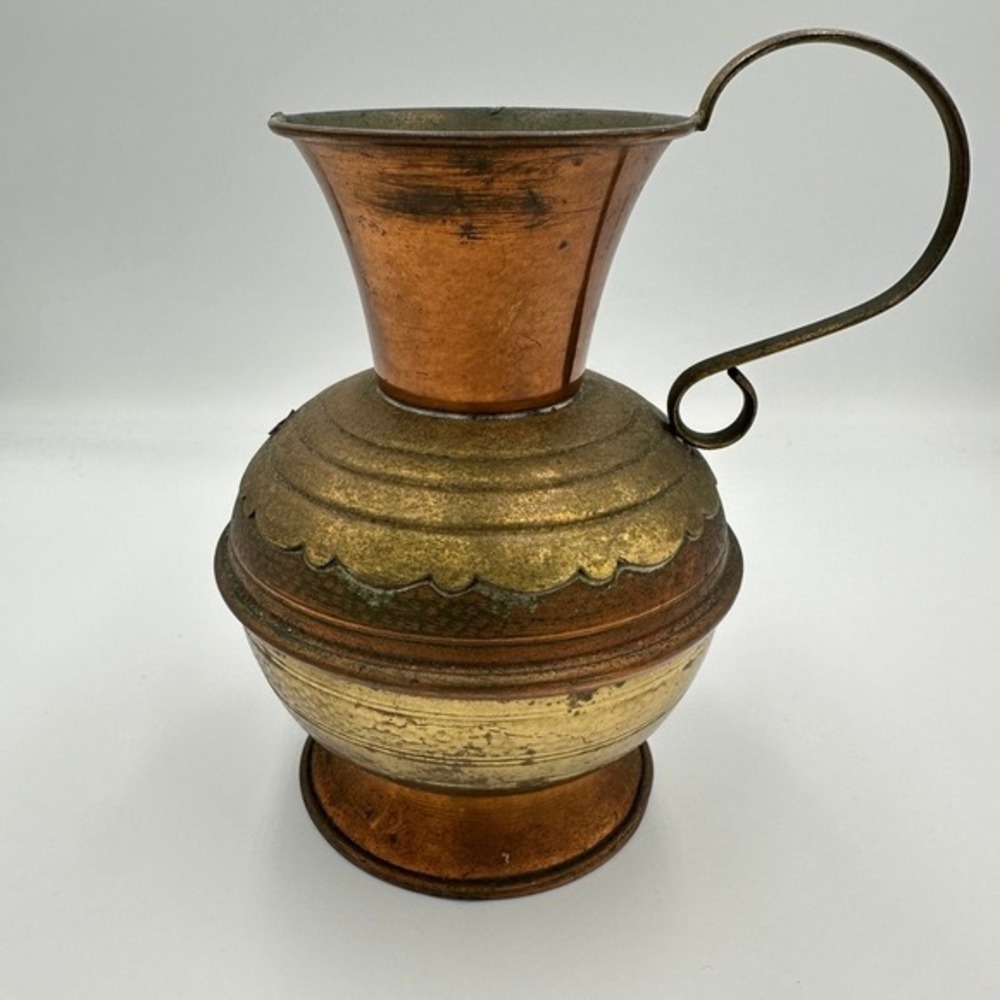 Vintage Copper Brass Pitcher Vase Jug‎ Decorative Rustic Home Decor Accent